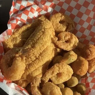 2pc Catfish 6 shrimp fried okra