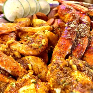 a variety of seafood dishes