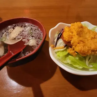 Mushroom soup and salad before the main course...