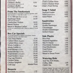 Menu as of May 2016