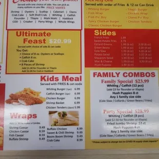 the menu for the restaurant