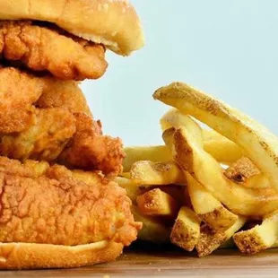 a chicken sandwich and french fries