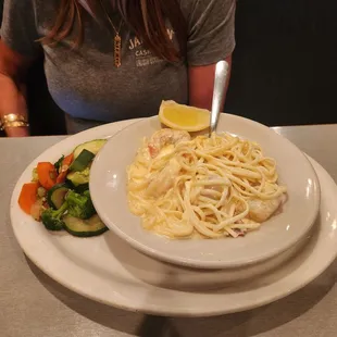 Shrimp pasta. Full of big shrimp!