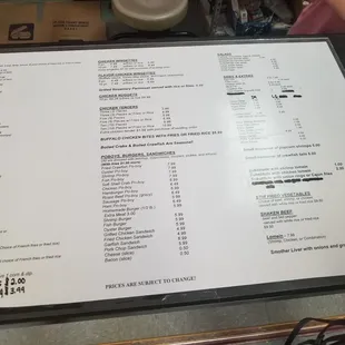 The menu on the counter