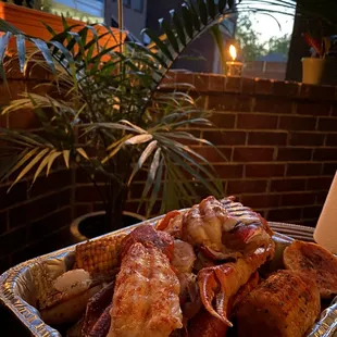 Lobster, crab, sausage, shrimp