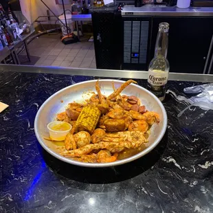 Snow crab shrimp potatoes corn and sausage