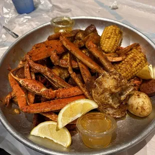 2. One lb. Snow Crab Legs, 1/2 lb. Crawfish and 1/2 lb. Shrimp Combo Platter