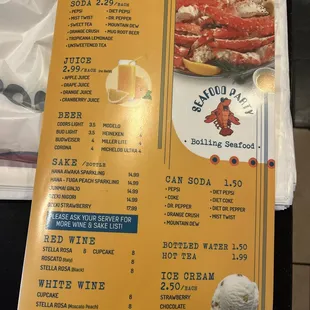 Beverage menu