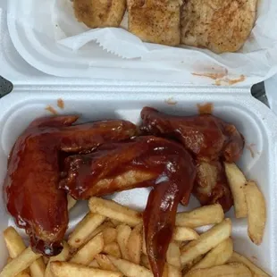 Wings and grilled fish