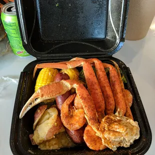 Alaskan platter with shrimp and sausage added