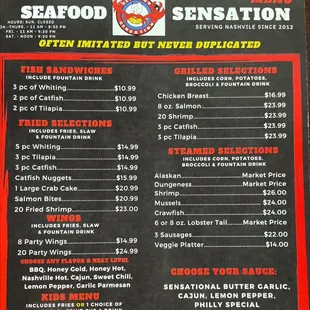 Front of the menu