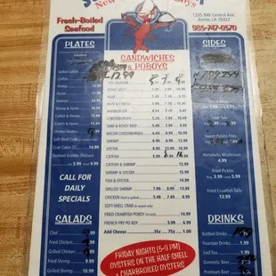 the menu for the restaurant