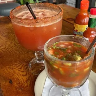 Coctel de camaron and Michelada