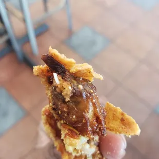 Fried oyster??? Looks like an insect.