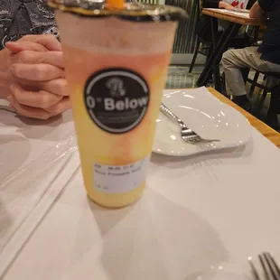 Frozen strawberry pineapple lemonade.  Looks like it came prepackaged, but it was freshly prepared on site.