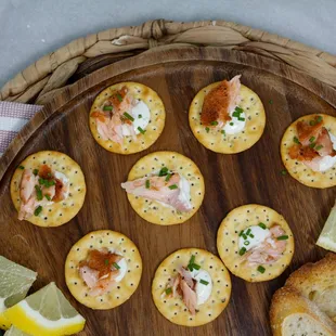 Appetizers never looked better! Our smoked salmon paired with our dill sauce is a delicious bite for a party!