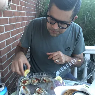 Hubby is happy with his oysters.