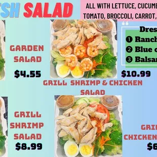 NEW !!! Fresh salad , too many choice : Grill chicken, shrimp, bacon,fish !!