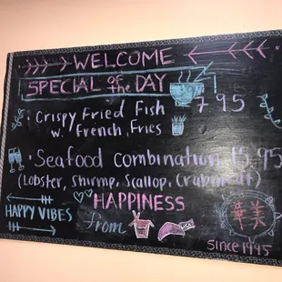 a blackboard with a menu written on it