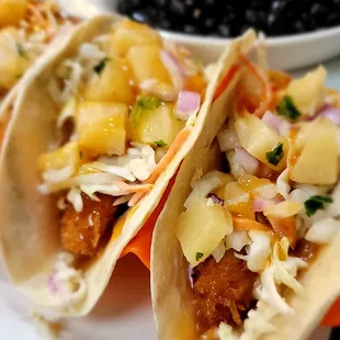 Tropical Deep Fried Coconut Tacos with a pineapple salsa
