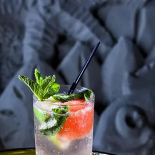a glass of watermelon and mint