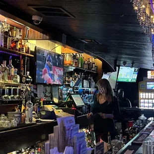 a woman at the bar