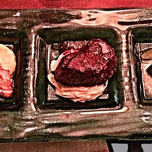 Ponte Vedra sample - mahi, filet mignon, and scallops