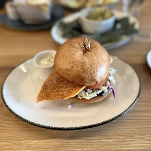 Salmon burger delicious a must try. We will be back.