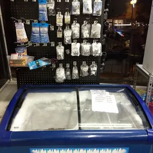 Frozen bait and some basic tackle supplies for the last minute fisherman out for some action. The beer is reasonably priced too:)