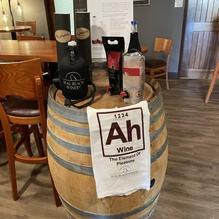 Wine growler and pouch display.