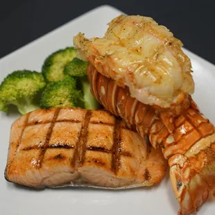 Grilled Salmon and Lobster tail