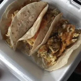 Breakfast tacos were great!!! Hot sauce is really good too, just make sure you get a hot sauce per taco. It&apos;s enough food to feed 3 ppl.