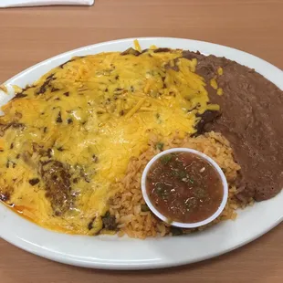 UNBELIEVABLY GOOD!!!  This is the beef enchilada plate w/ ground beef extra cheese &amp; xtra enchilada! Coming back through.