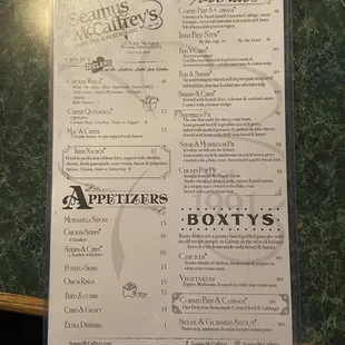 Dinner menu