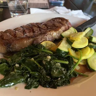 Steak with spinach and squash