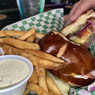 a sandwich and fries