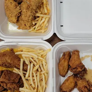 Lunch Specials: 2 piece garlic whiting &amp; fries Honey leg quarters with rice &amp; fries 4 honey wings