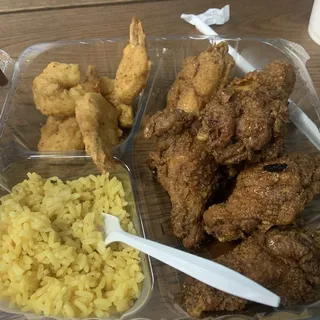 Hot Honey Shrimp, 2 Sides and Any Drink
