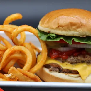 Double Cheese Burger W/Curly Fries