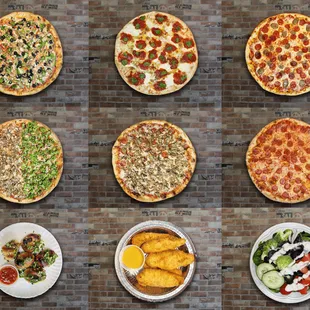 a variety of pizzas