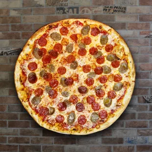 a pepperoni and sausage pizza