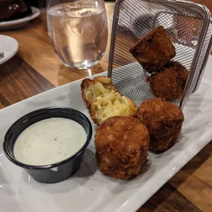 Mac and cheese bites with ranch dipping sauce