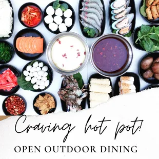 We are open outdoor seating with tent and Togo
