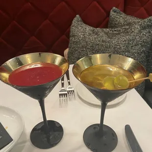 Pomegranate cocktail with a blue cheese stuffed olive martini.  The pomegranate cocktail was very similar to a Cosmopolitan, and was great!