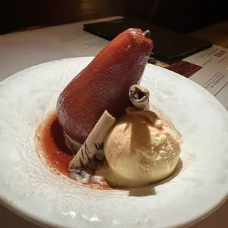 Poached Pear with Vanilla-Cinnamon Ice Cream
