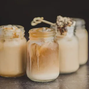 three jars of iced coffee