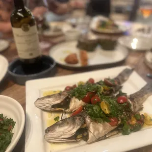 Whole roasted bronzini