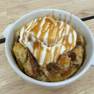 Seasalt caramel banana bread pudding