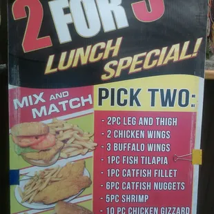 2 for 5 lunch specials