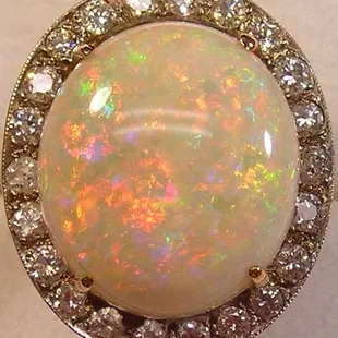 Opal &amp; diamond, 14kt gold ring